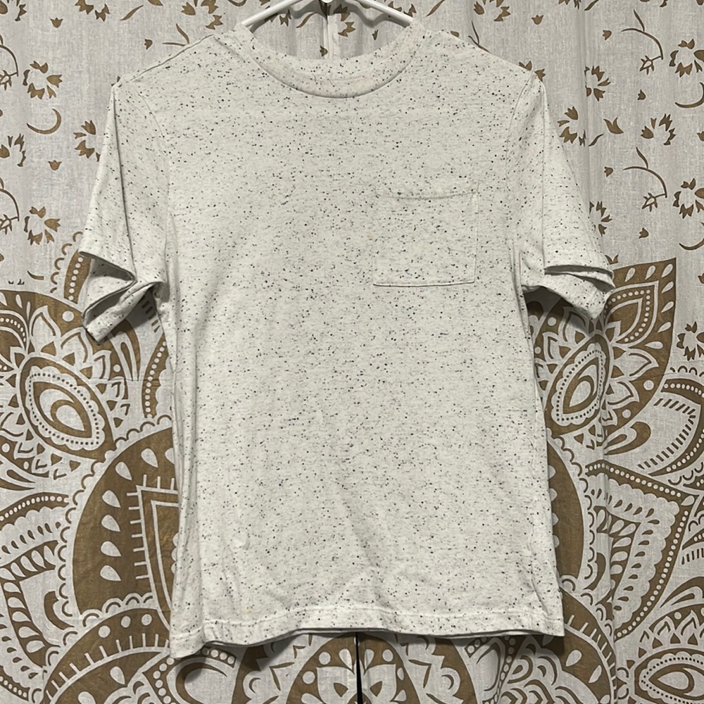 White with Navy specks Pocket Tee Youth XL